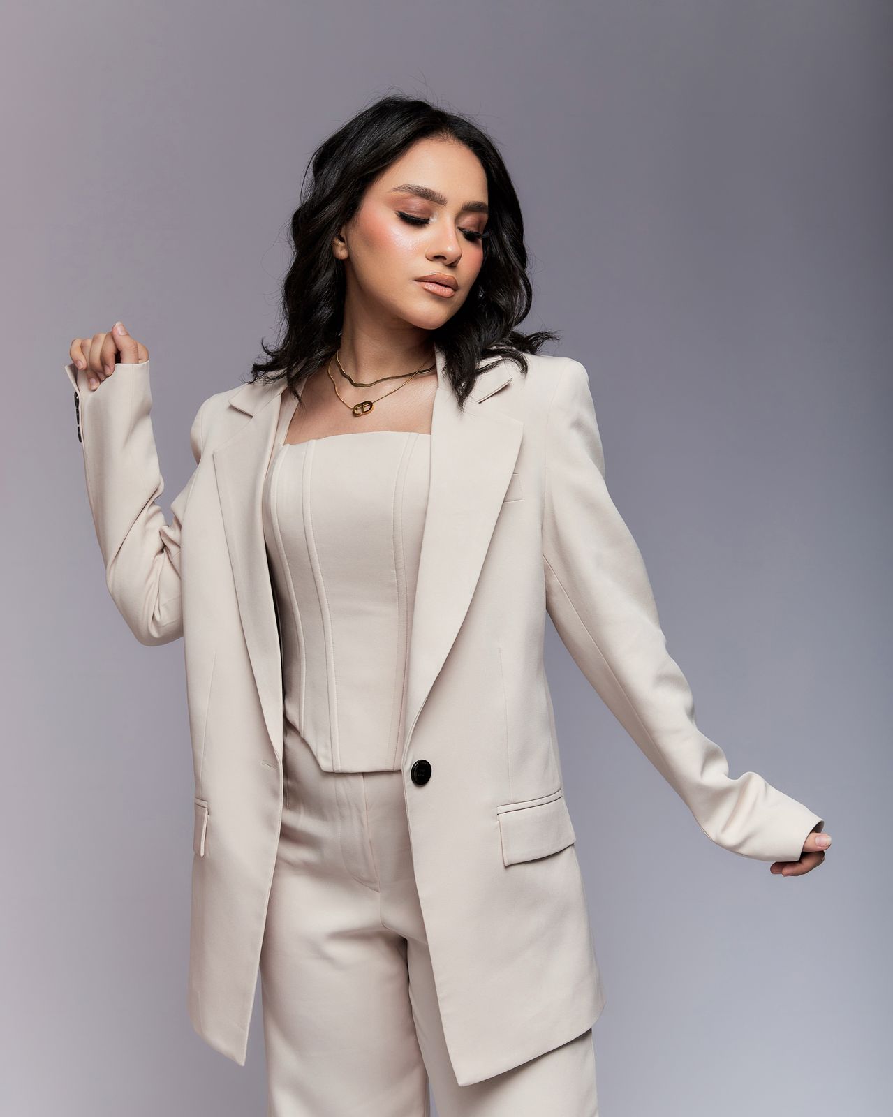 beige plain suit